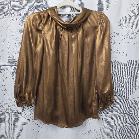 Per Se 100% Silk Metallic Cowl Neck Blouse - Picture 1 of 6